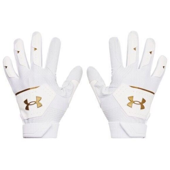 Under Armour 1365461 101 Men’s Sz Small White/Gold Clean Up 21 Batting Gloves - Picture 1 of 3